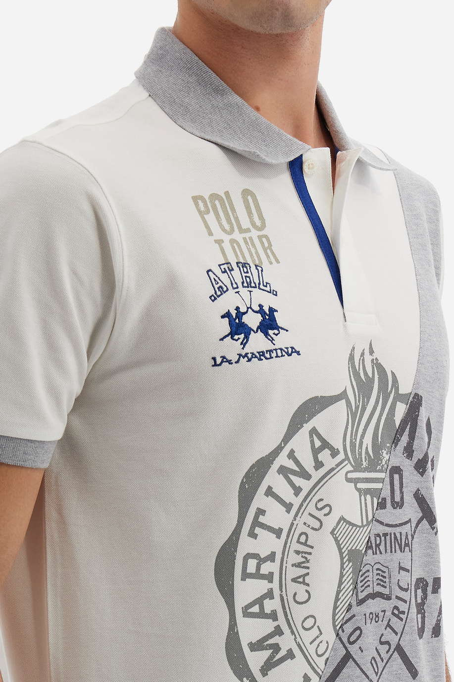 Men's short-sleeved polo shirt Polo Academy small colorblock logo - Vasileos - Polo Shirts | La Martina - Official Online Shop