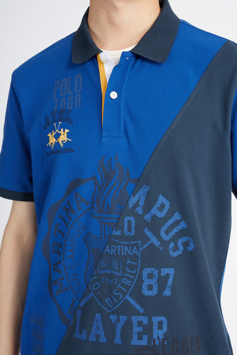 Men's short-sleeved polo shirt Polo Academy small colorblock logo - Vasileos - -40% | step 3 | US | La Martina - Official Online Shop