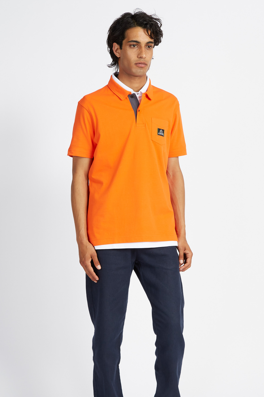 Men's short-sleeved polo shirt Logos with flat mini pocket in solid color - Vasant - Regular fit | La Martina - Official Online Shop