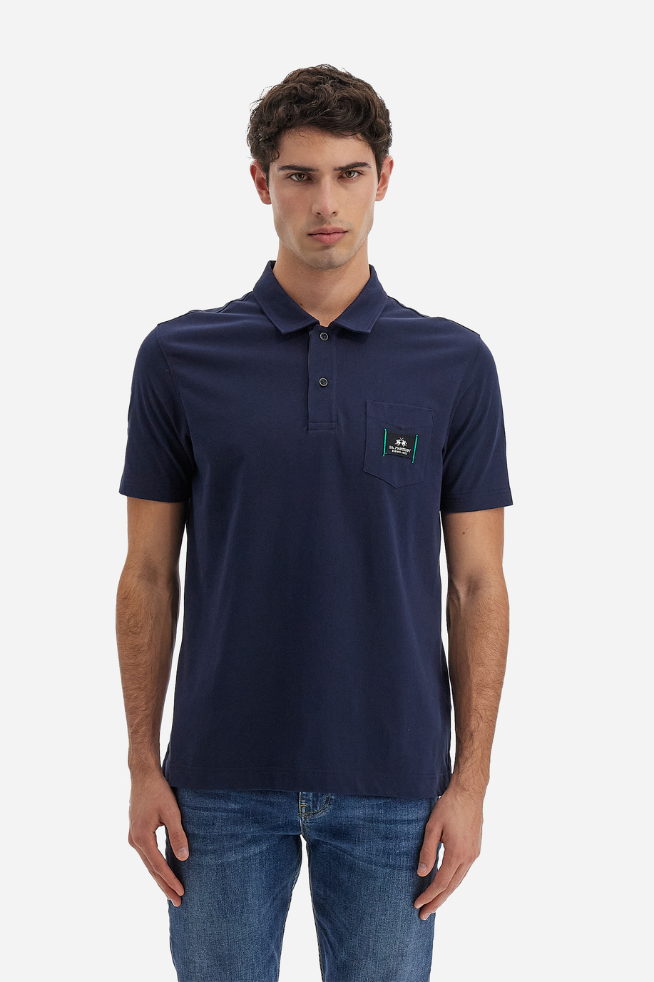 Men's short-sleeved polo shirt Logos with flat mini pocket in solid color - Vasant - Giftguide | La Martina - Official Online Shop
