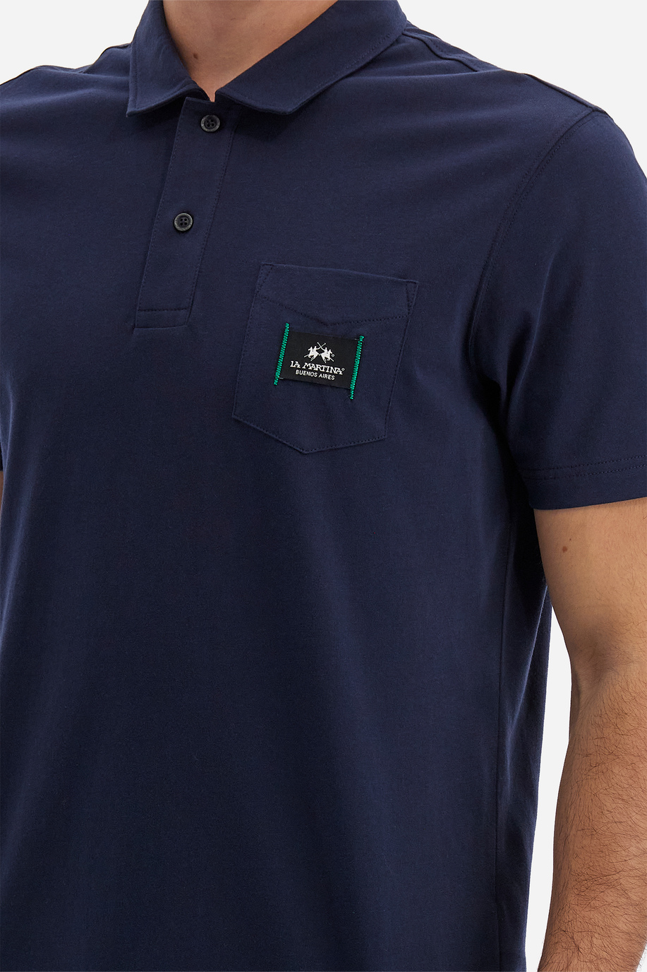 Herren-Kurzarm-Poloshirt Logos mit flacher Minitasche in Volltonfarbe - Vasant - Logos | La Martina - Official Online Shop