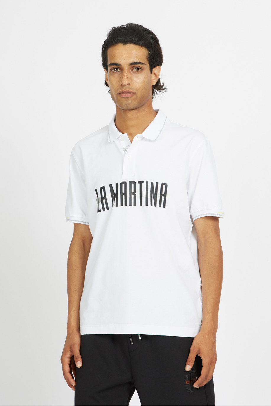 Men's short-sleeved polo shirt in regular fit stretch cotton - Vitus - -40% | step 3 | US | La Martina - Official Online Shop