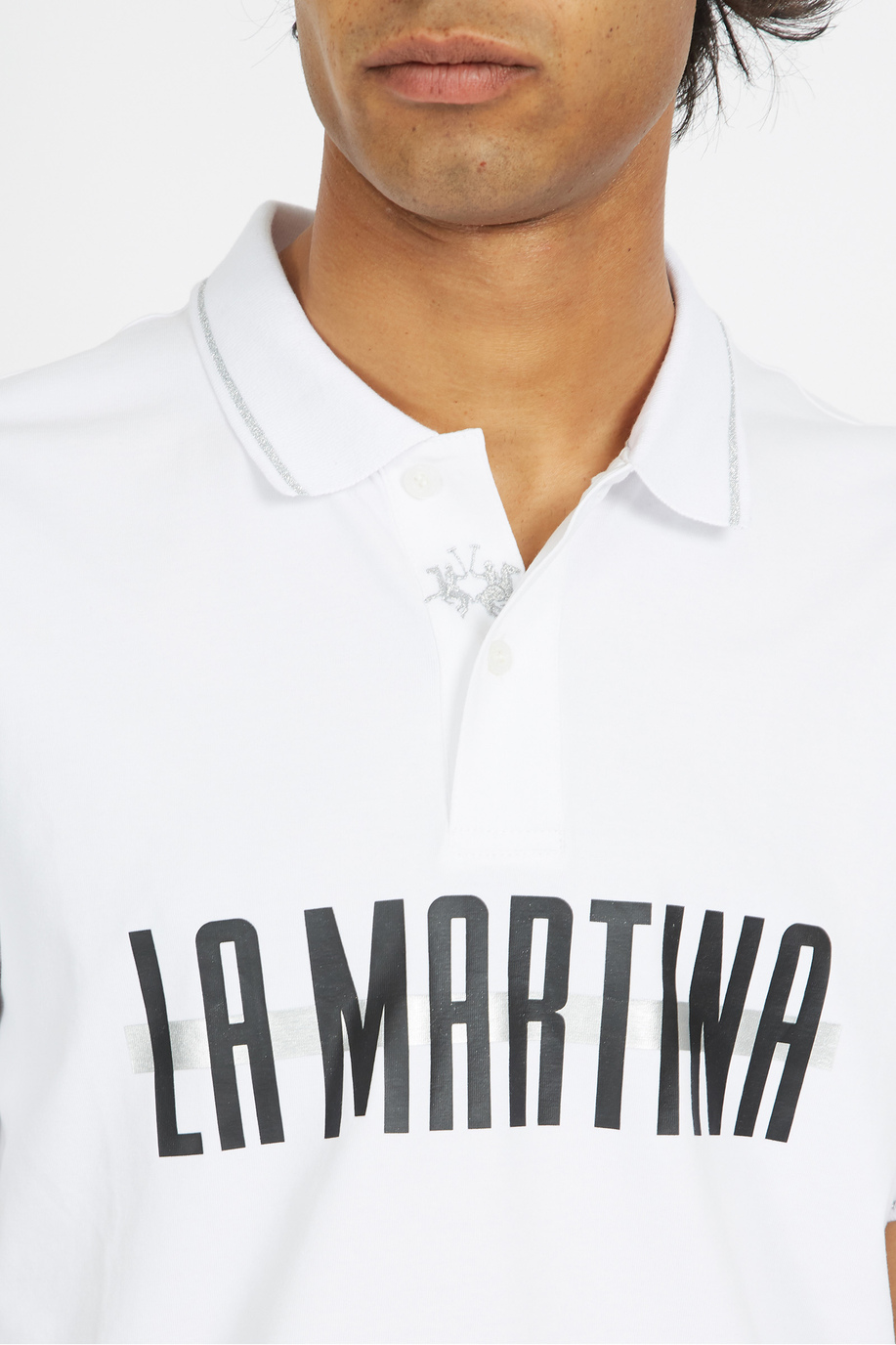 Men's short-sleeved polo shirt in regular fit stretch cotton - Vitus - -40% | step 3 | US | La Martina - Official Online Shop