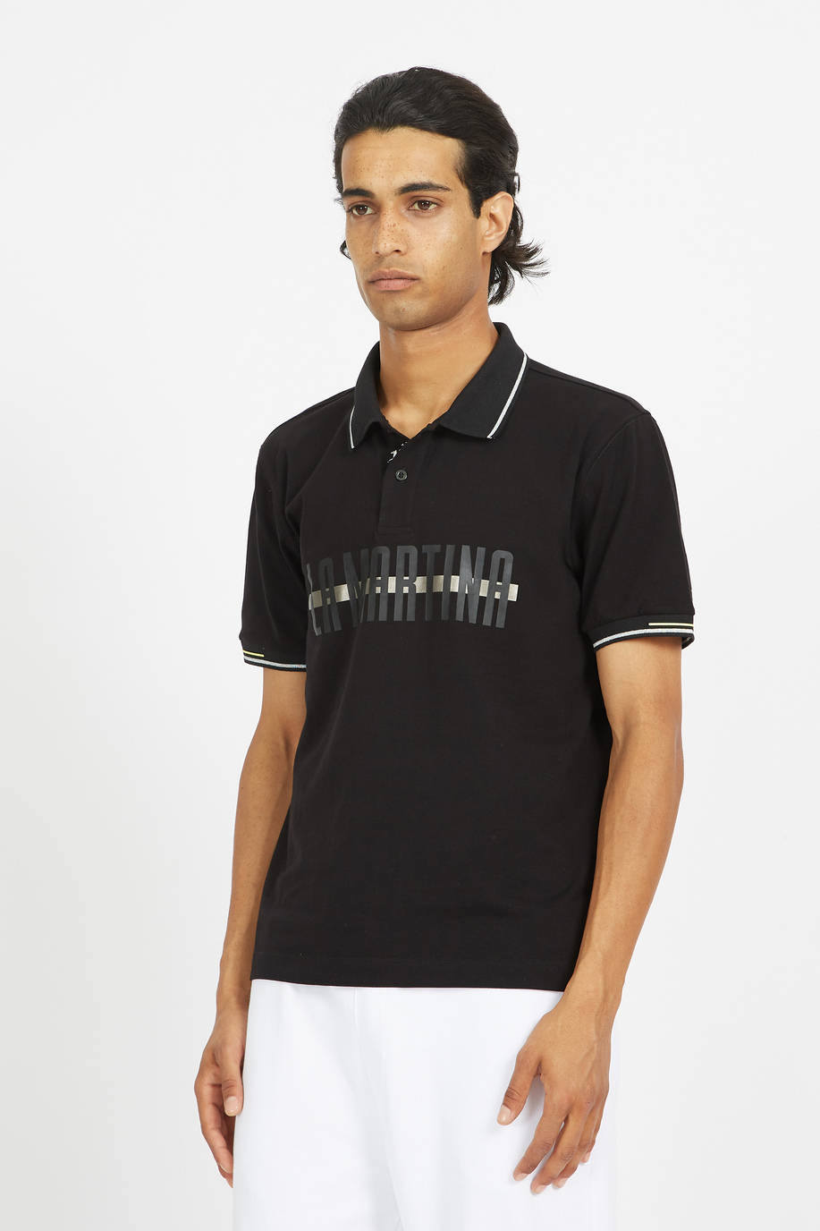 Men's short-sleeved polo shirt in regular fit stretch cotton - Vitus - Jet Set | La Martina - Official Online Shop