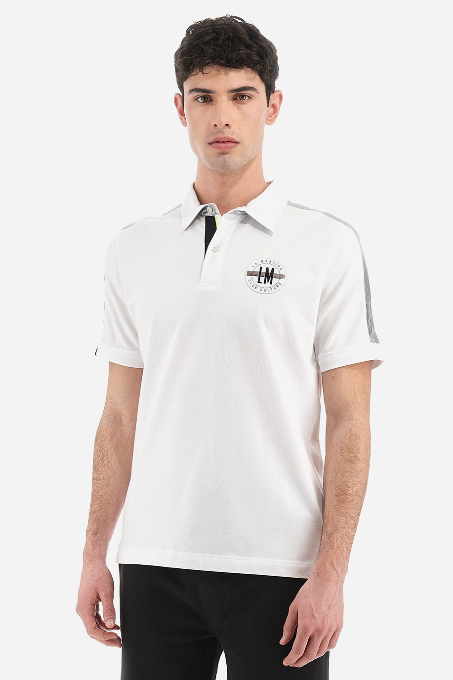 Men's regular fit cotton blend short sleeve polo shirt - Virge - -40% | step 3 | US | La Martina - Official Online Shop