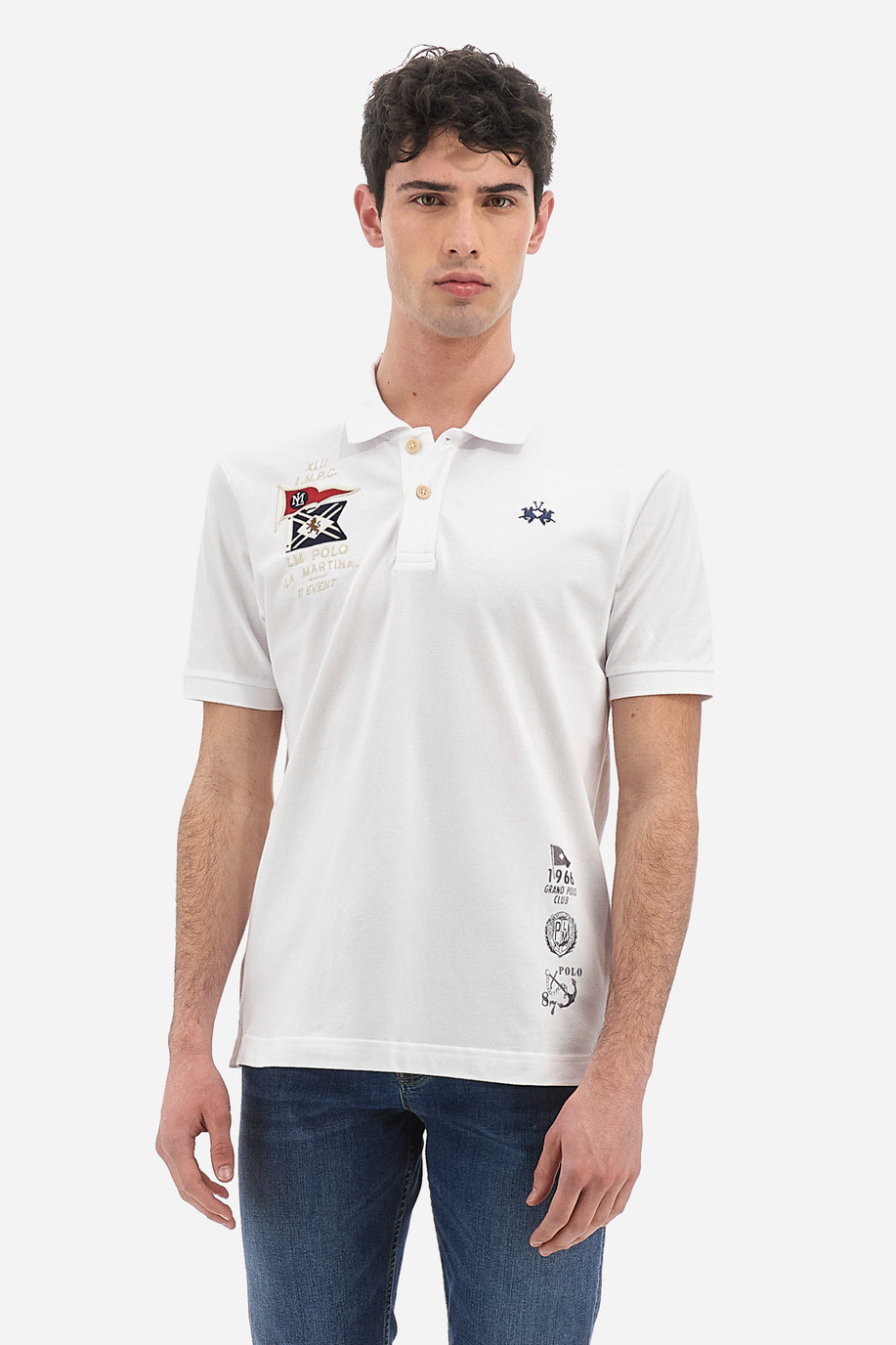 Men's short-sleeved polo shirt in regular fit stretch cotton - Valther - Men | La Martina - Official Online Shop