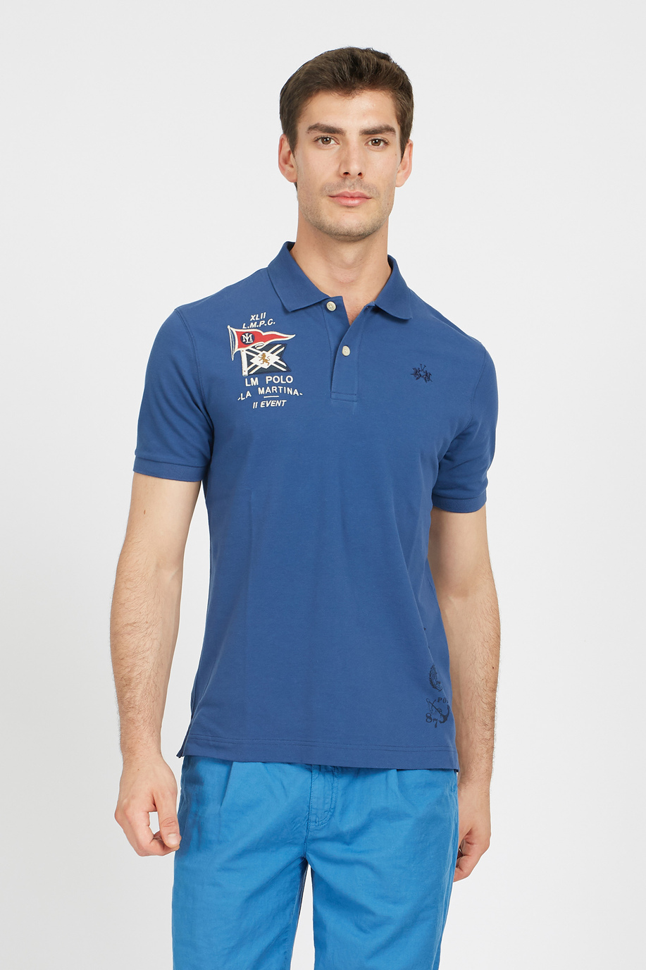 Men's short-sleeved polo shirt in regular fit stretch cotton - Valther - Apparel | La Martina - Official Online Shop