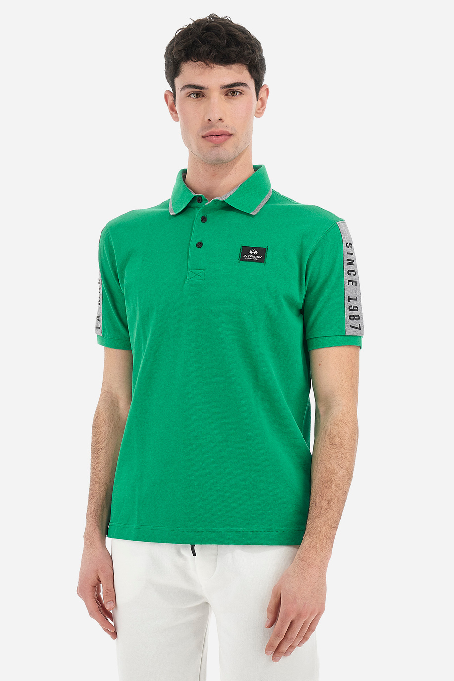 Kurzarm-Poloshirt für Herren Logos Maxi stilisiertes Logo in Volltonfarbe - Velyo - Poloshirts | La Martina - Official Online Shop
