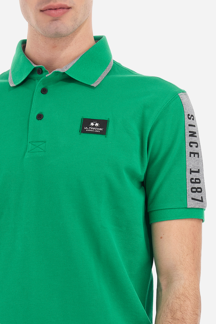 Men's short-sleeved polo shirt Logos maxi stylized logo in solid color - Velyo - Men | La Martina - Official Online Shop