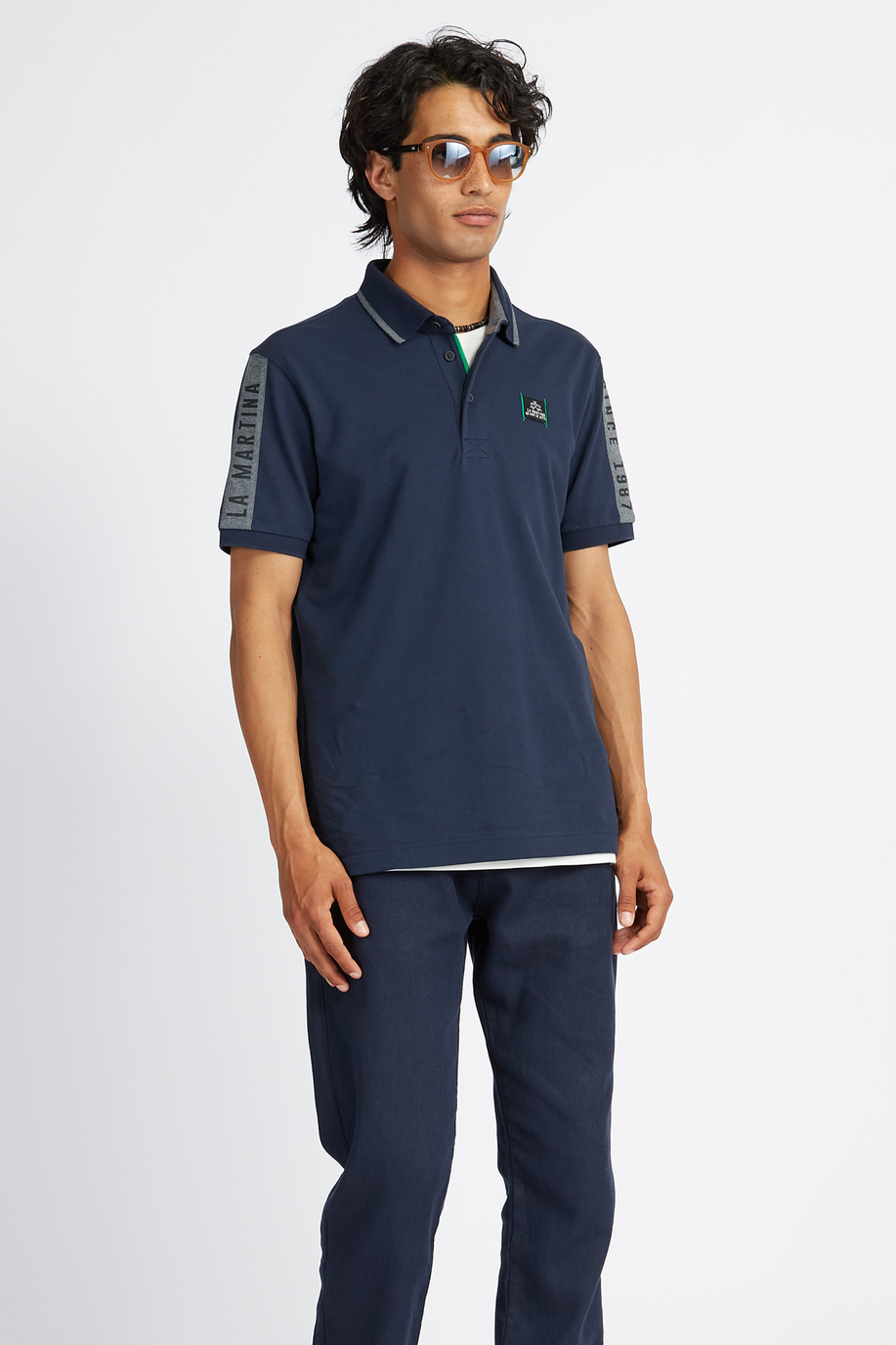 Men's short-sleeved polo shirt Logos maxi stylized logo in solid color - Velyo - Men | La Martina - Official Online Shop