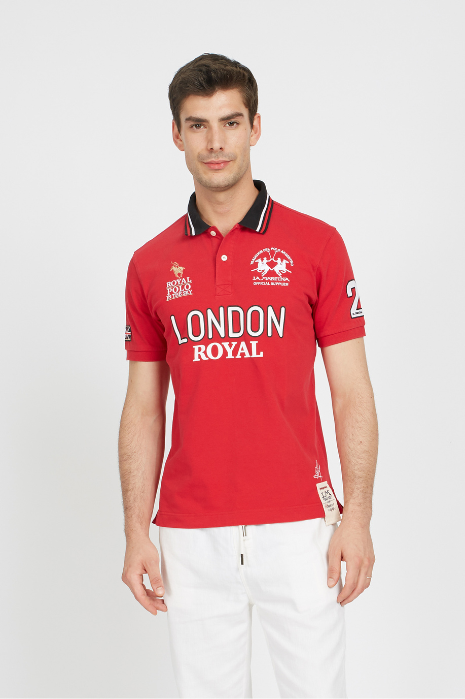 Regular fit 100% cotton short-sleeved polo shirt for men - Vandyke - Polo Shirts | La Martina - Official Online Shop