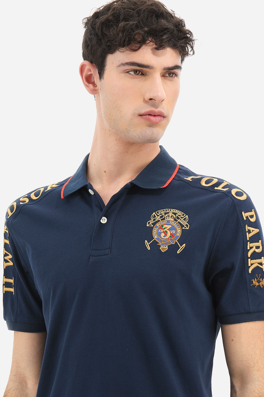Men's short-sleeved polo shirt in regular fit stretch cotton - Vinicio - Guards - England | La Martina - Official Online Shop