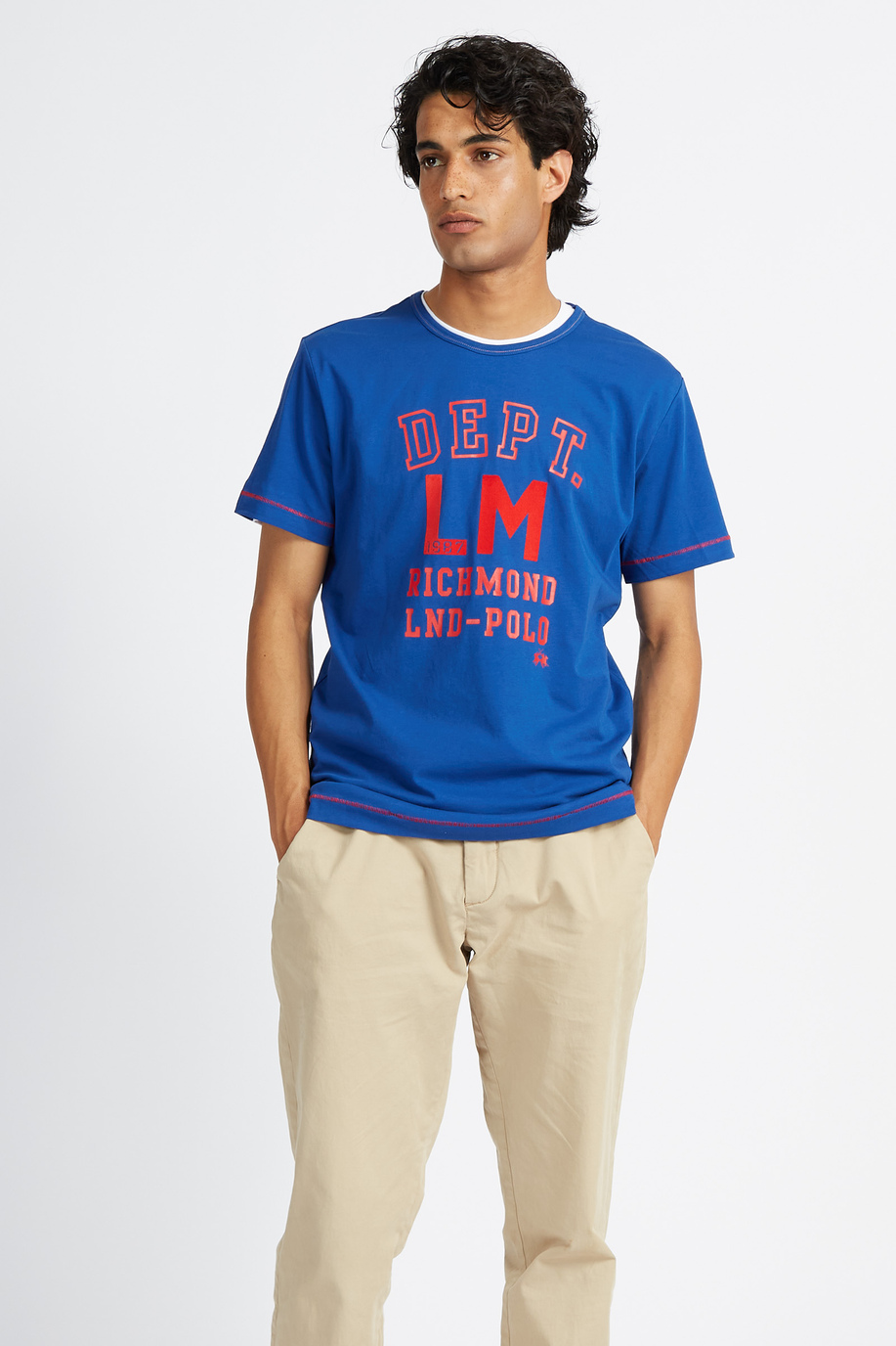 Polo Academy short-sleeved men's t-shirt in solid color with maxi writing and mini logo - Venceslao - T-shirts | La Martina - Official Online Shop