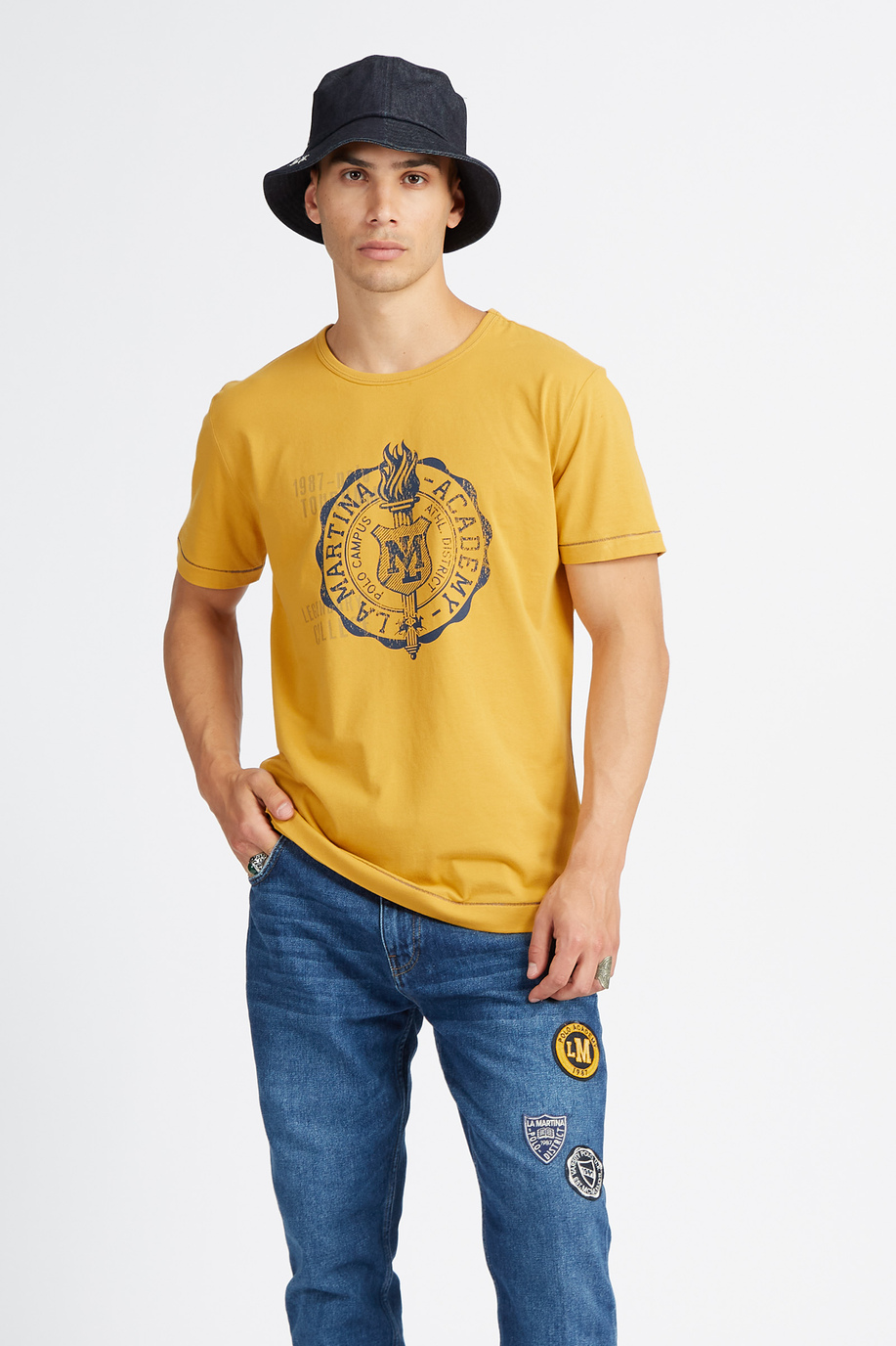 Polo Academy short-sleeved men's t-shirt in solid color with maxi circular logo - Venedictos - Polo Academy | La Martina - Official Online Shop