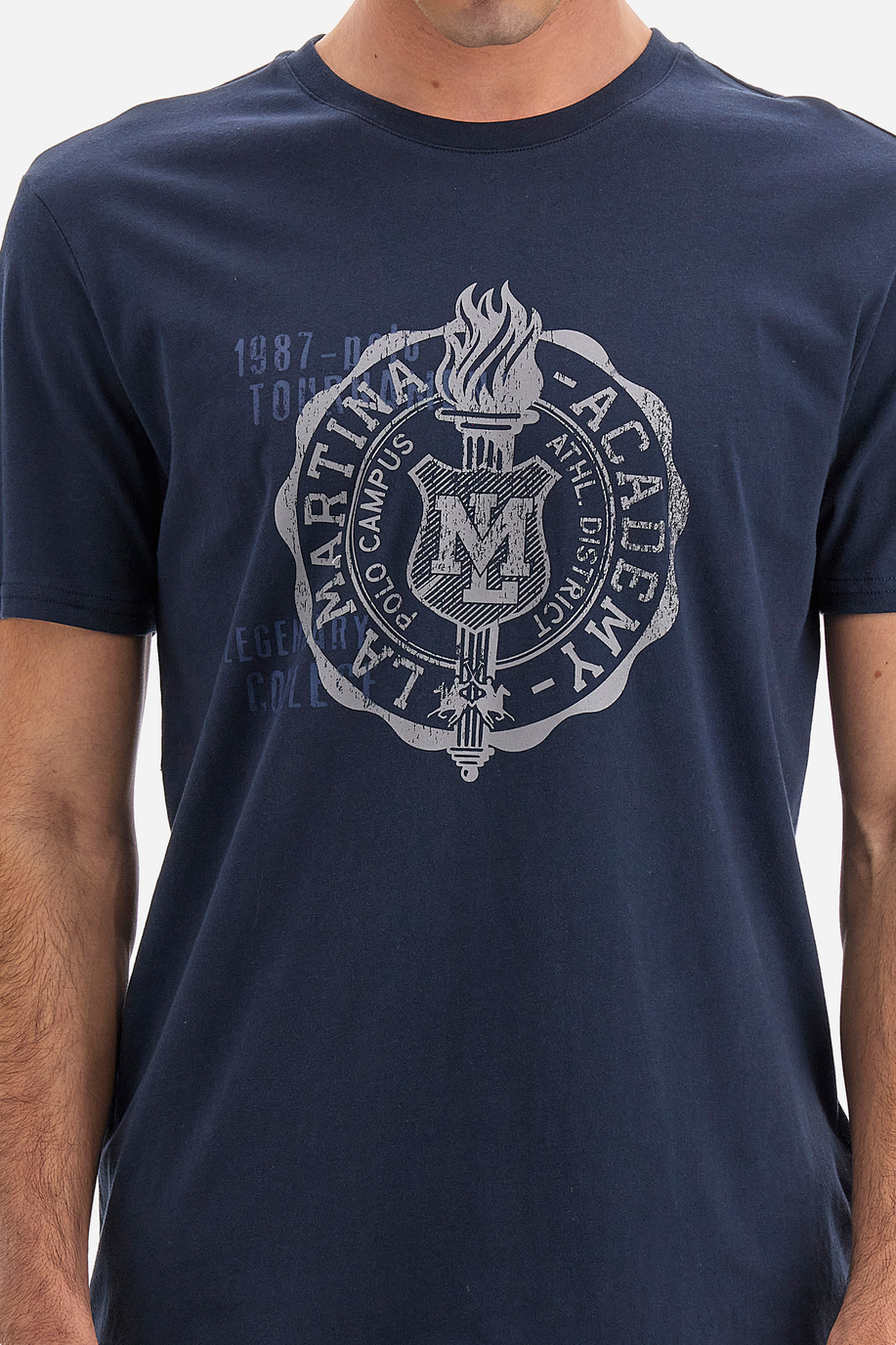 Polo Academy short-sleeved men's t-shirt in solid color with maxi circular logo - Venedictos - T-shirts | La Martina - Official Online Shop