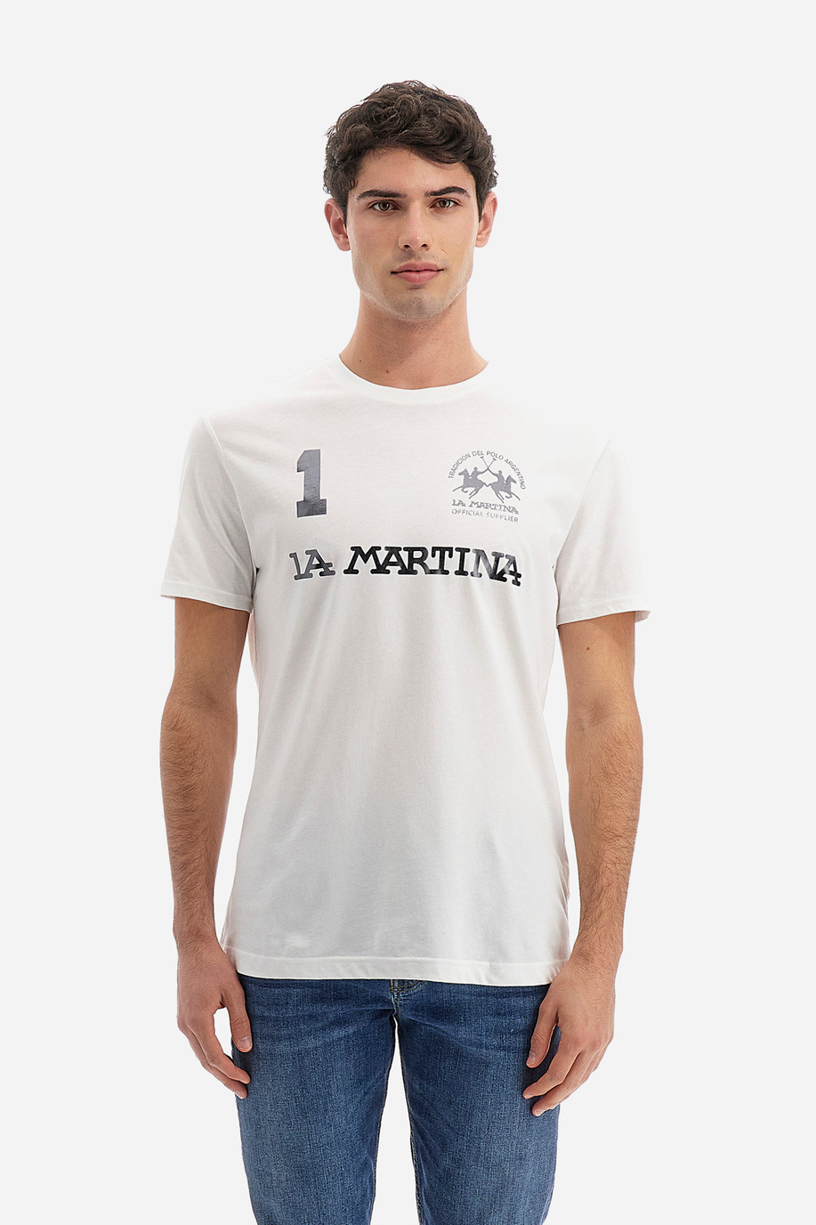 Men's 100% cotton regular fit short-sleeved T-shirt - Reichard - Iconos - Numeros  | La Martina - Official Online Shop