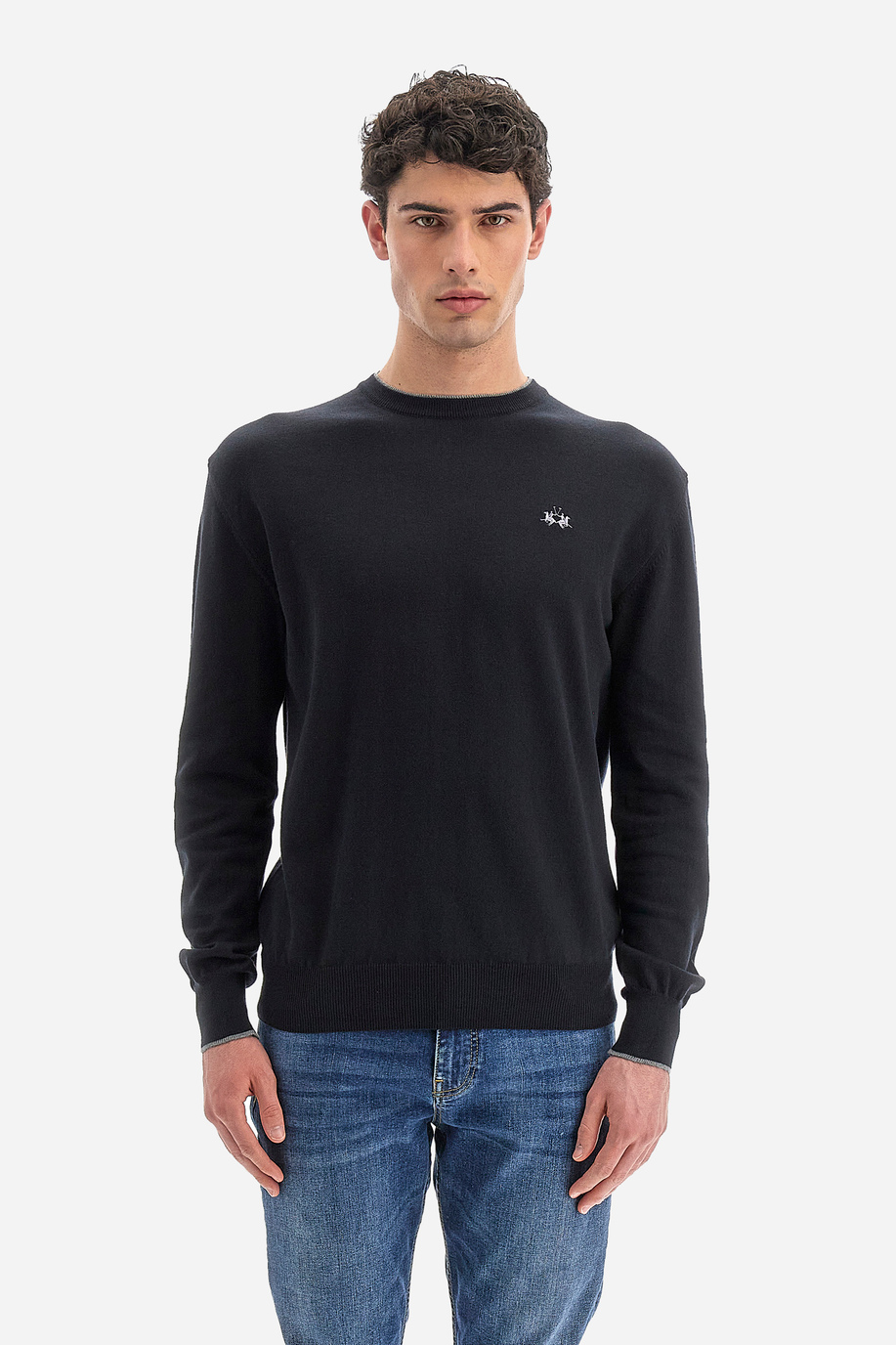 Men's regular fit 100% cotton long-sleeved sweater - Vangelios - Knitwear | La Martina - Official Online Shop