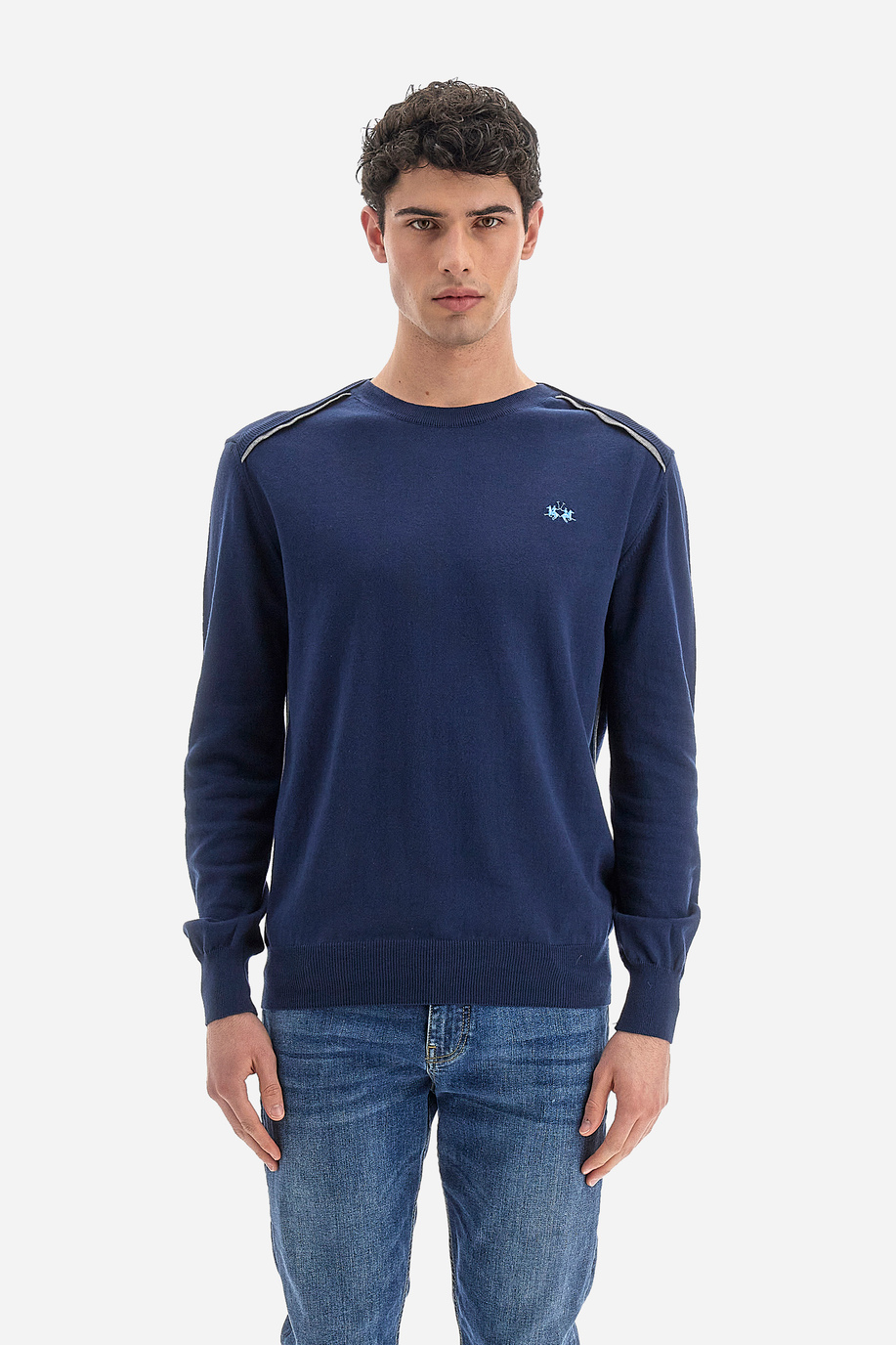 Regular fit 100% cotton men's long-sleeved sweater - Vasily - Knitwear | La Martina - Official Online Shop