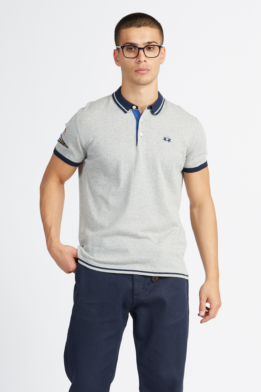 Short-sleeved men's tricot sweater in solid color Polo Academy - Victorin - Preview  | La Martina - Official Online Shop
