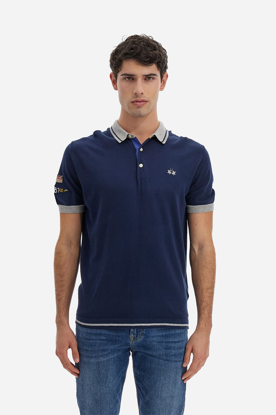 Short-sleeved men's tricot polo in solid color - Victorin - Polo Shirts | La Martina - Official Online Shop
