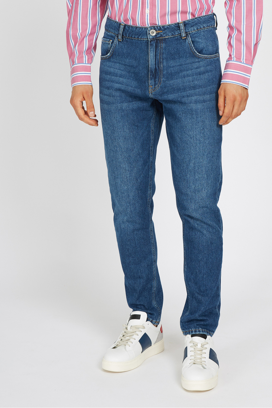 Men's regular fit 5-pocket cotton blend denim trousers - Verlin - Trousers | La Martina - Official Online Shop