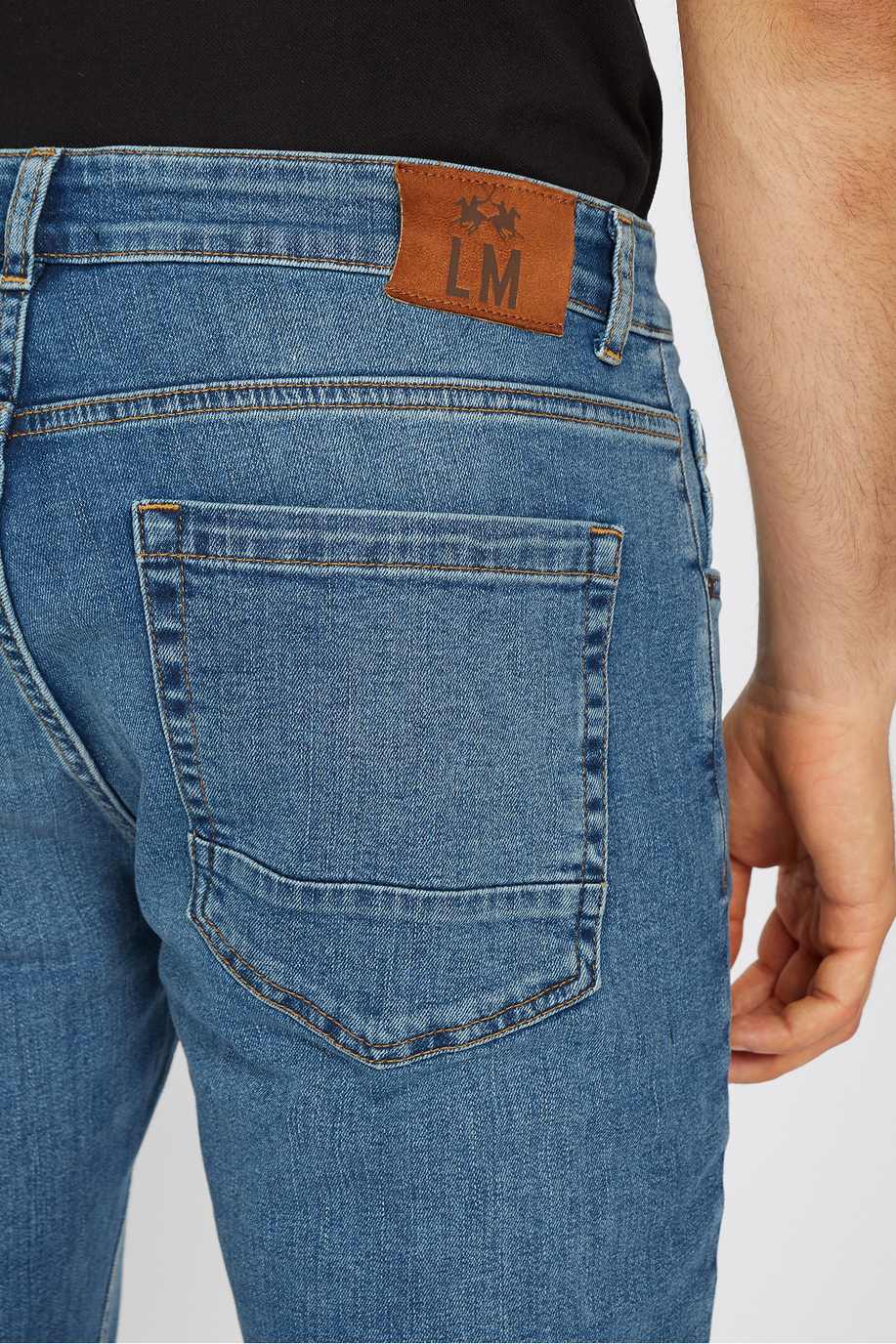 Men's regular fit 5-pocket cotton blend denim trousers - Vangy - Trousers | La Martina - Official Online Shop