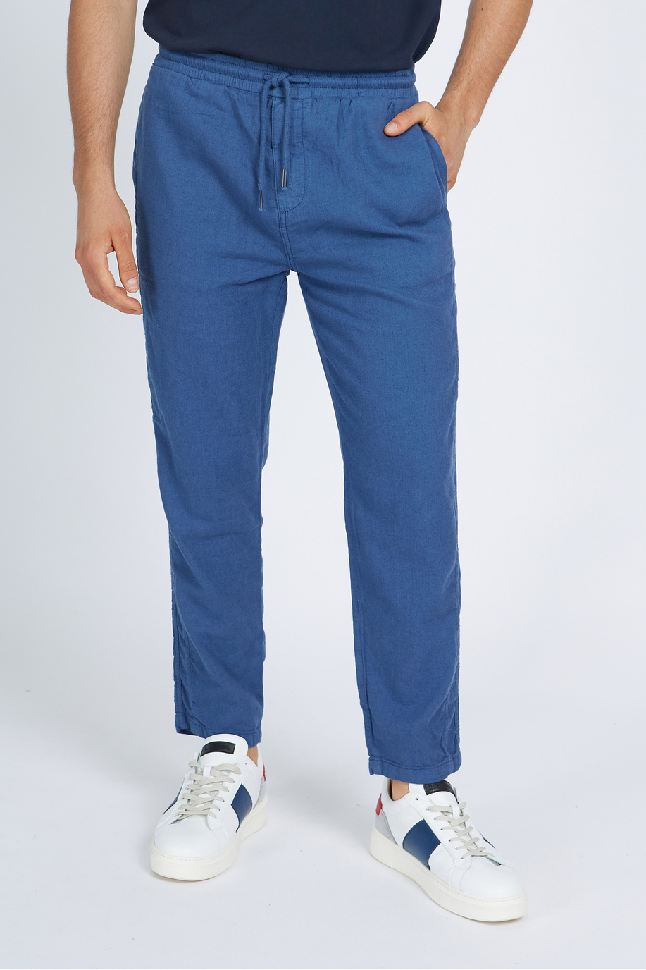 Pantaloni da uomo in cotone e lino regular fit- Vann - Pantaloni | La Martina - Official Online Shop