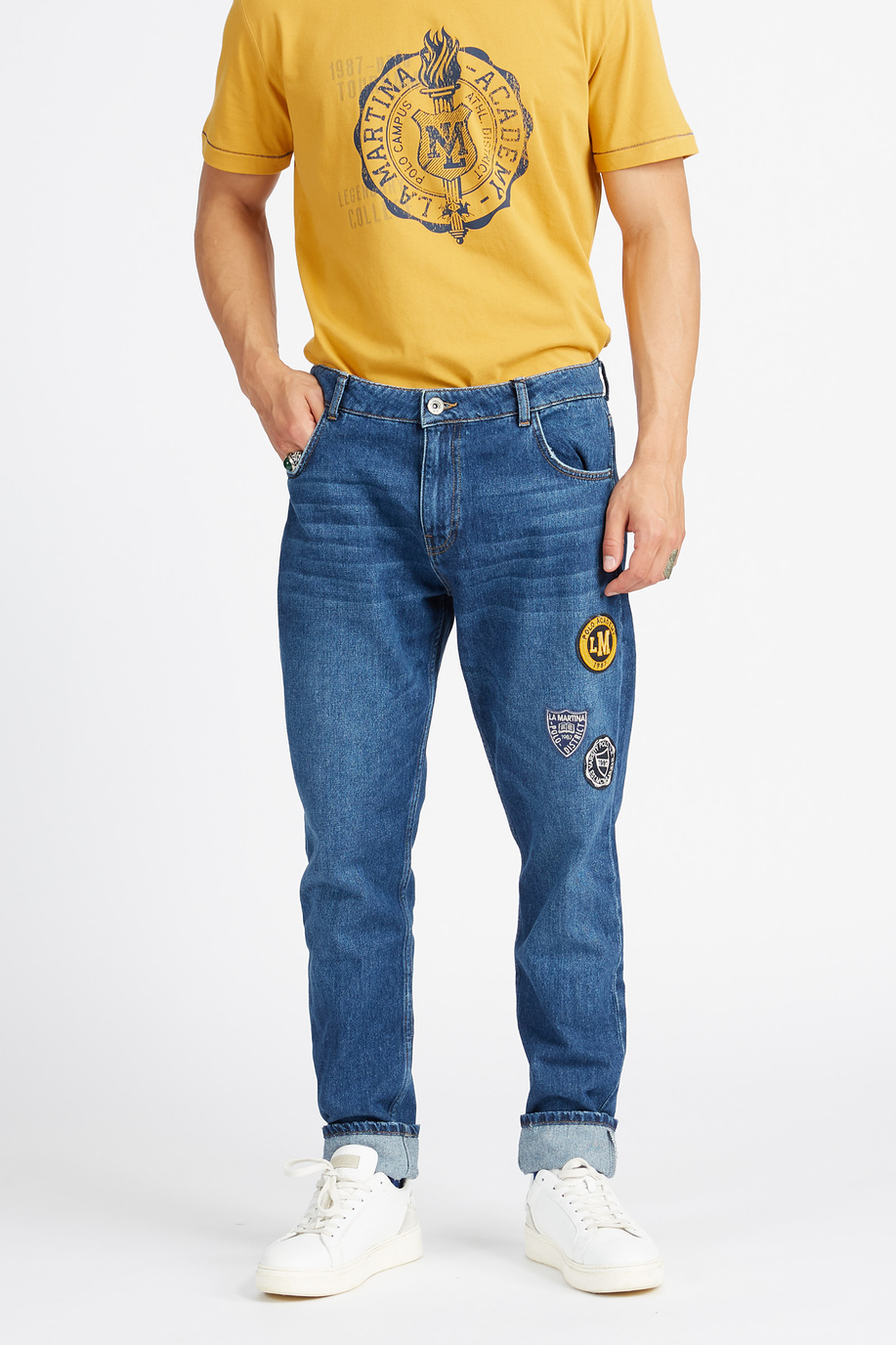 Men's denim jeans 5 pockets and multi logo Polo Academy - Viggo - Trousers | La Martina - Official Online Shop