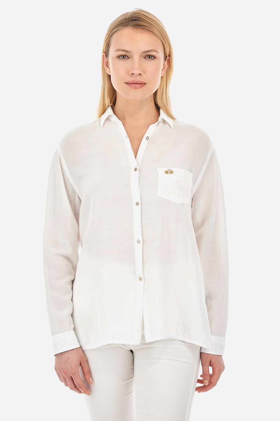 Damen-Hemd aus Viskose und Leinen mit normaler Passform- Valera - Kleidung | La Martina - Official Online Shop