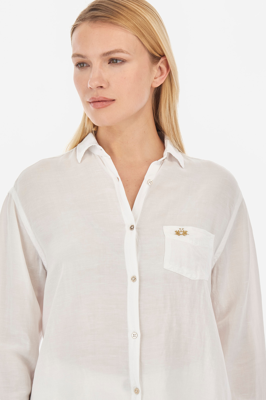 Chemise femme en viscose et lin, coupe classique - Valera - Chemises | La Martina - Official Online Shop