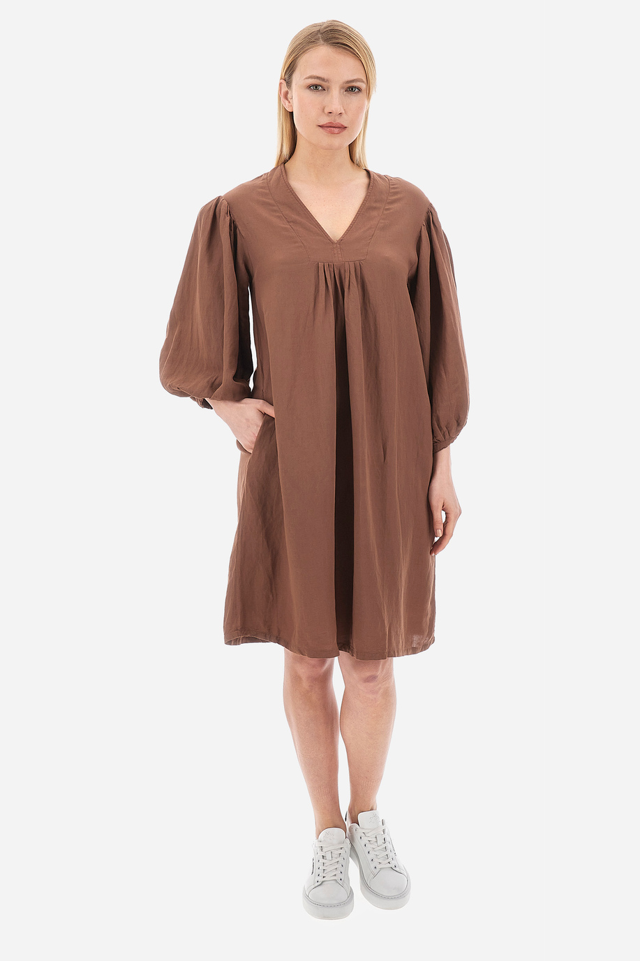 Women's 3/4 length sleeve linen blend dress - Valaria - Dresses | La Martina - Official Online Shop