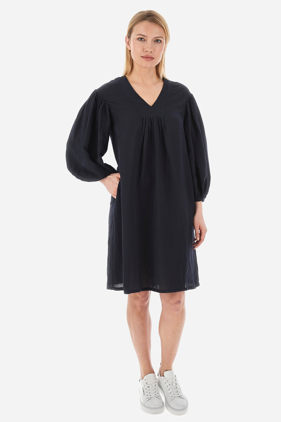 Women's 3/4 length sleeve linen blend dress - Valaria - Dresses | La Martina - Official Online Shop