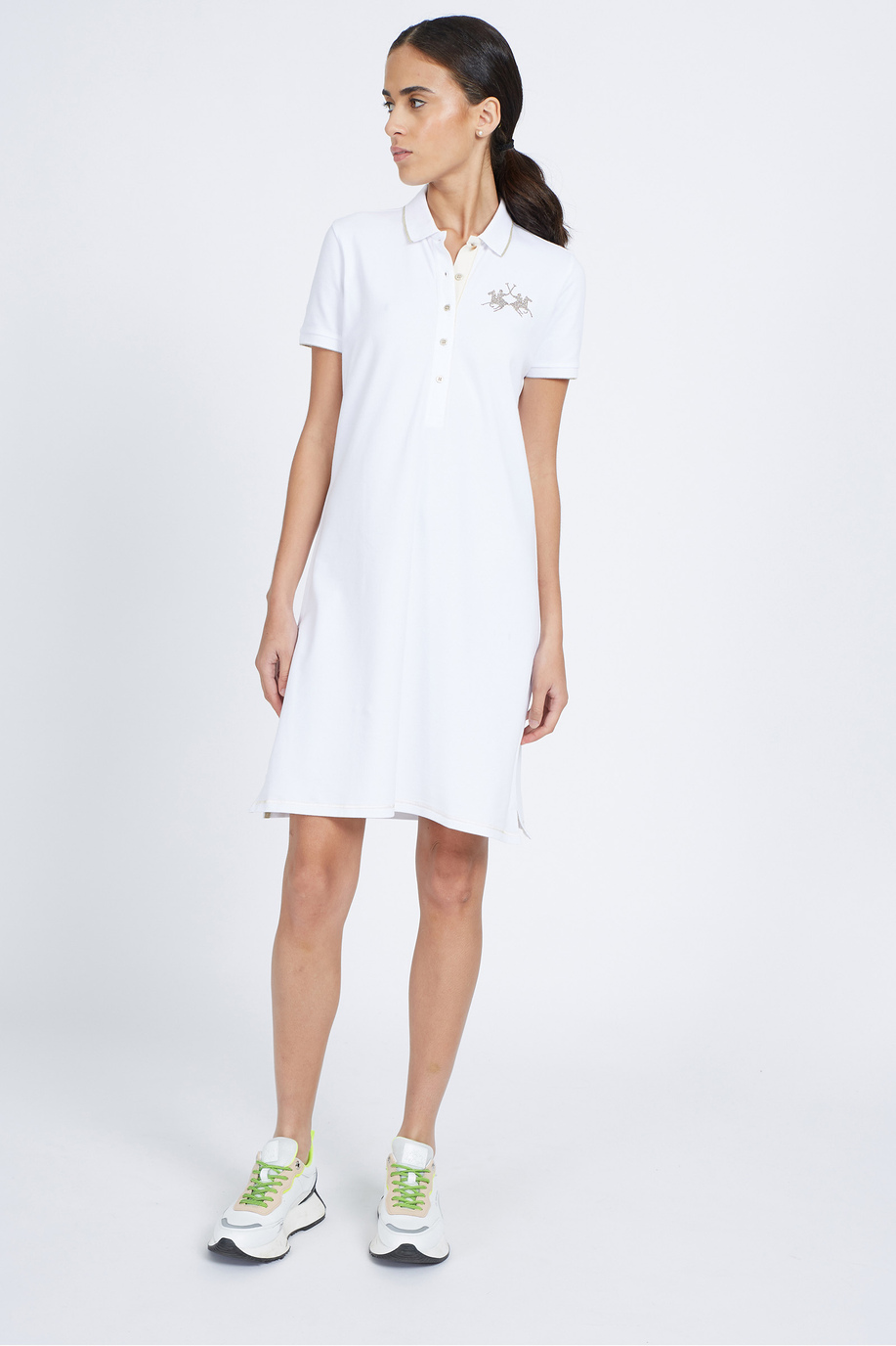 Kurzärmliges Damenkleid aus Stretch-Baumwolle mit normaler Passform - Reimo - Kleider | La Martina - Official Online Shop