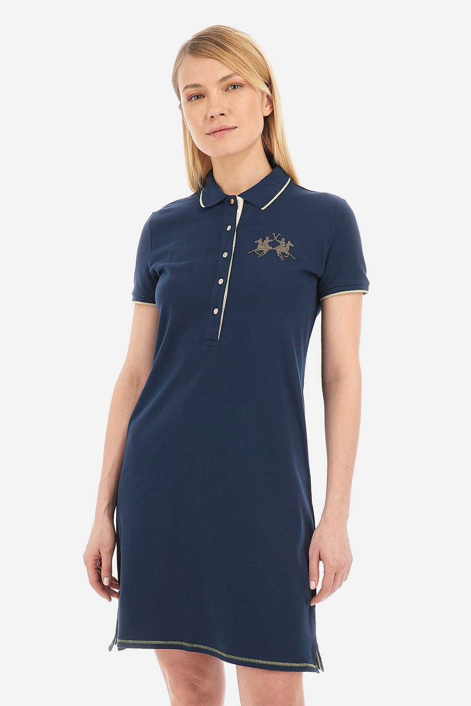 Women's short-sleeved dress in regular fit stretch cotton - Reimo - Dresses | La Martina - Official Online Shop