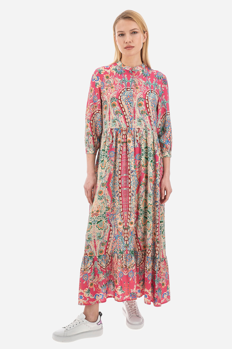 Langes Damen-Kleid aus Viskose mit 3/4-Arm- Velinda - Kleider | La Martina - Official Online Shop