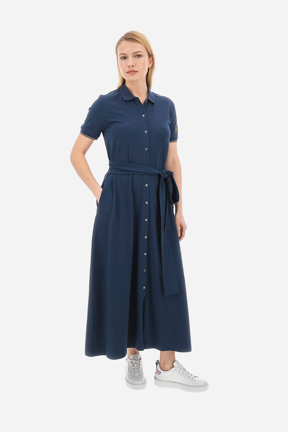 Langes Kurzarm-Damenkleid aus Baumwllmischung - - Kleider | La Martina - Official Online Shop