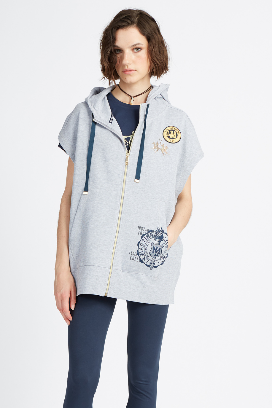 Ärmelloses Damen-Sweatshirt mit durchgehendem Reißverschluss, einfarbig Polo Academy - Vondra - Sweatshirts | La Martina - Official Online Shop