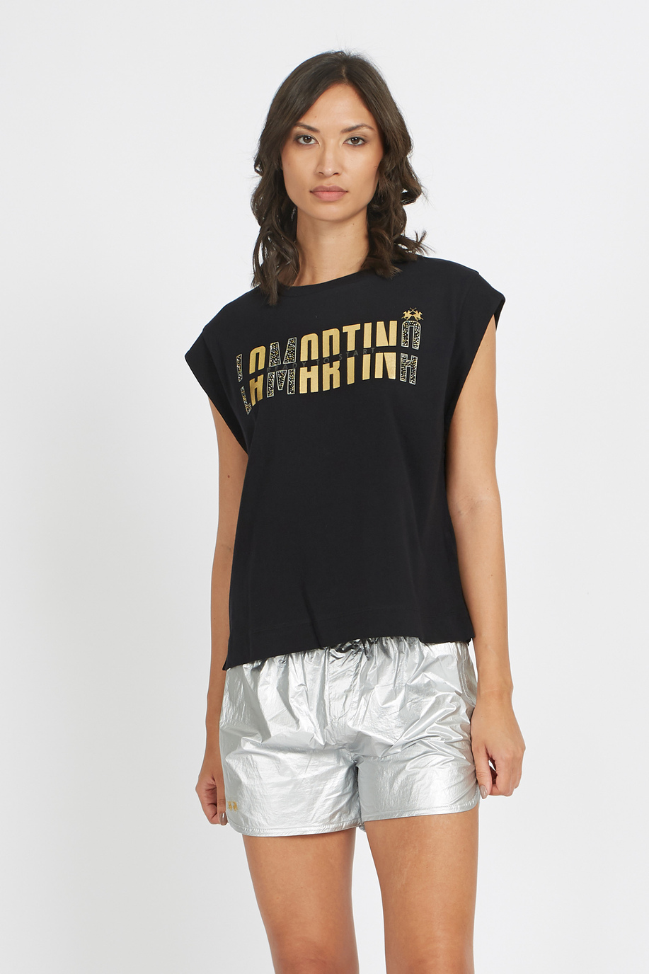 T-shirt da donna senza maniche 100% cotone elasticizzato regular fit - Versie - Jet Set | La Martina - Official Online Shop