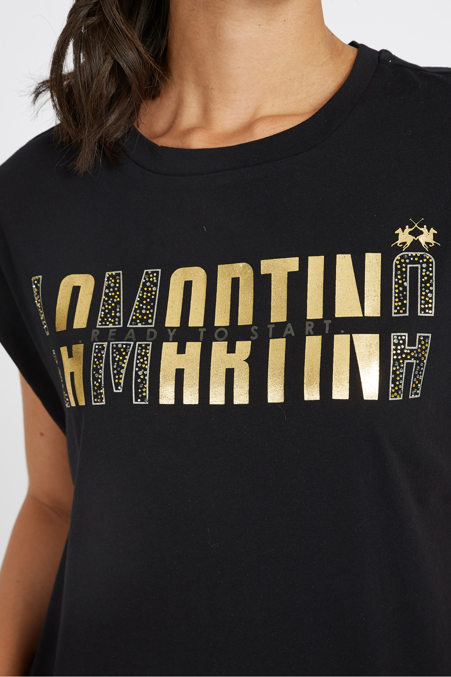 Women's sleeveless 100% stretch cotton regular fit t-shirt - Versie | La Martina - Official Online Shop