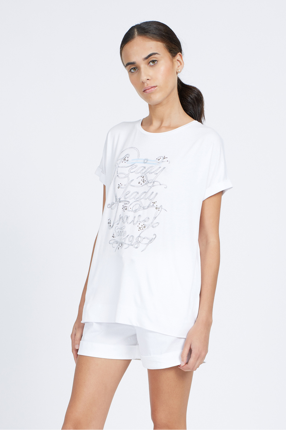 T-shirt da donna a maniche corte in viscosa elasticizzato regular fit - Vernee - T-shirt | La Martina - Official Online Shop