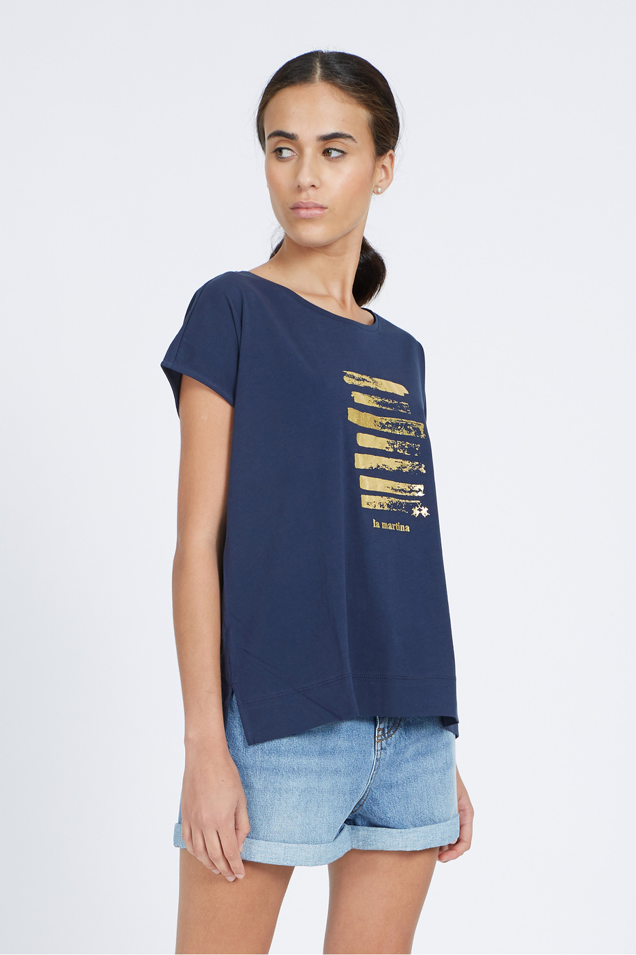 Damen-T-Shirt aus 100 % Baumwolle mit normaler Passform und kurzen Ärmeln - Vertie - T-shirts | La Martina - Official Online Shop