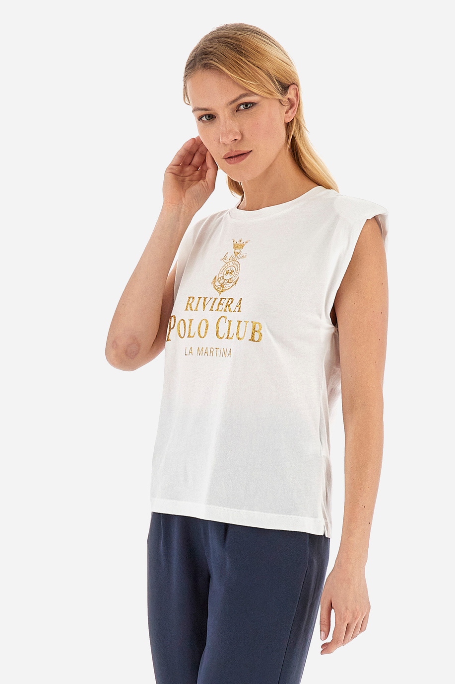 Women's sleeveless 100% cotton regular fit t-shirt - Vedonia - T-Shirts | La Martina - Official Online Shop