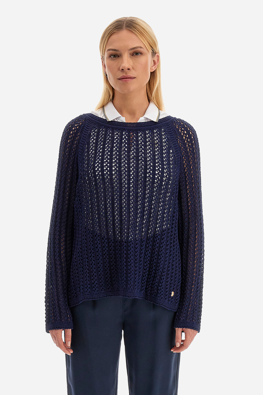 Women's round neck tricot sweater in solid color Spring Weekend capsule - Victoire - Apparel | La Martina - Official Online Shop