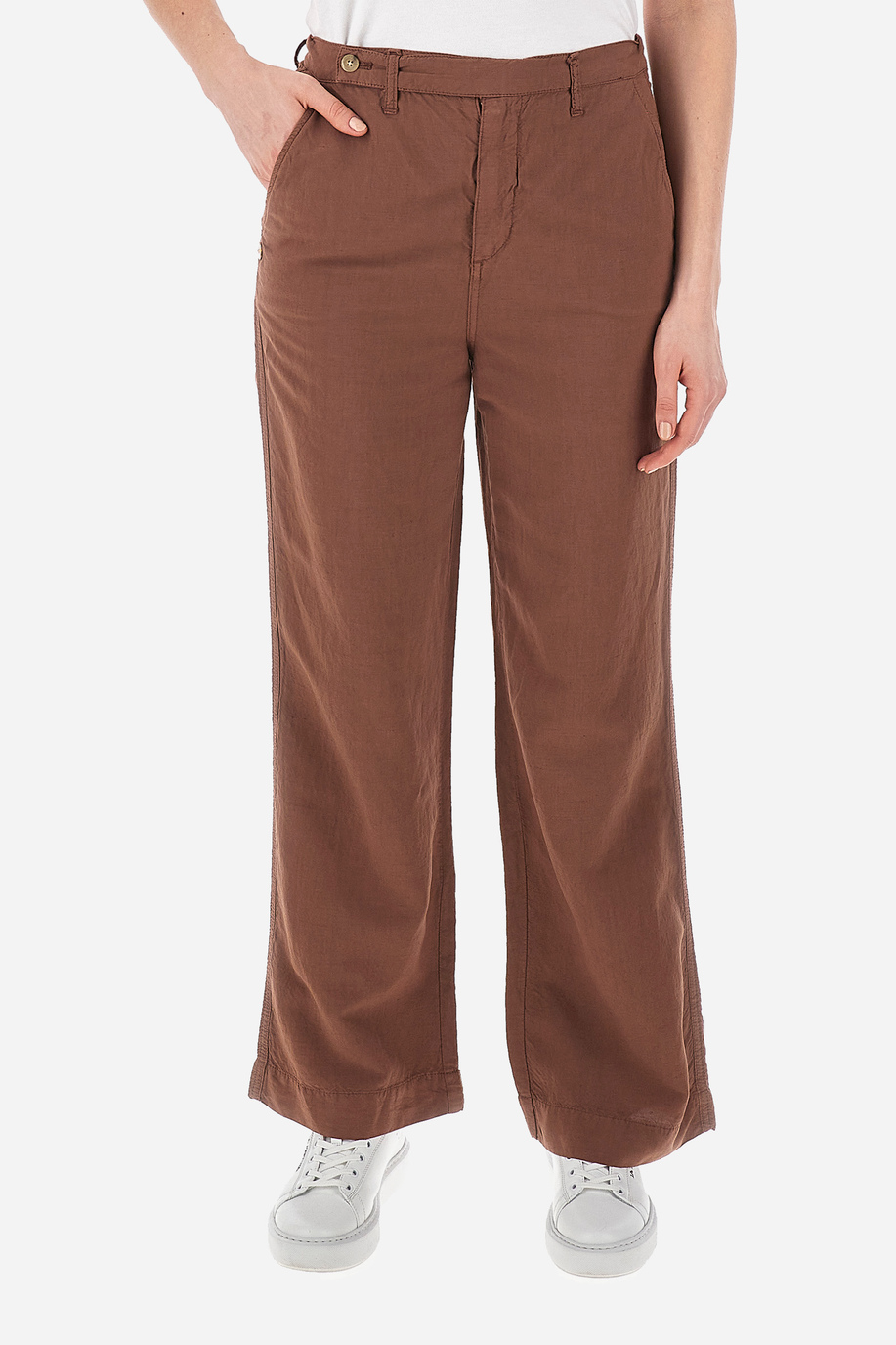 Pantalone da donna in viscosa e lino regular fit - Valory - Pantaloni | La Martina - Official Online Shop