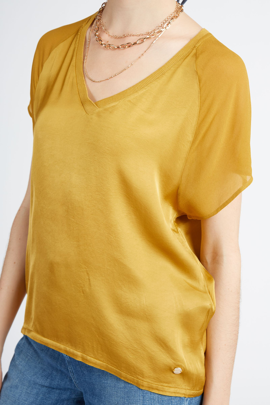 Women's V-Neck Solid Color Short Sleeve Blouse Shirt - Villhelmine - Apparel | La Martina - Official Online Shop