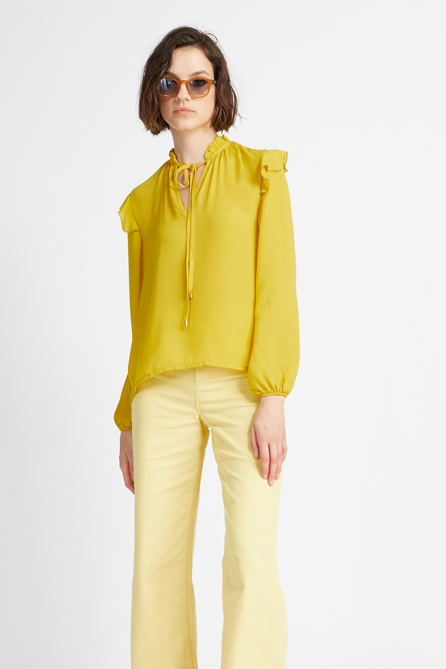 Women's long-sleeved shirt in solid color and georgette fabric Spring Weekend - Ville - Shirts | La Martina - Official Online Shop