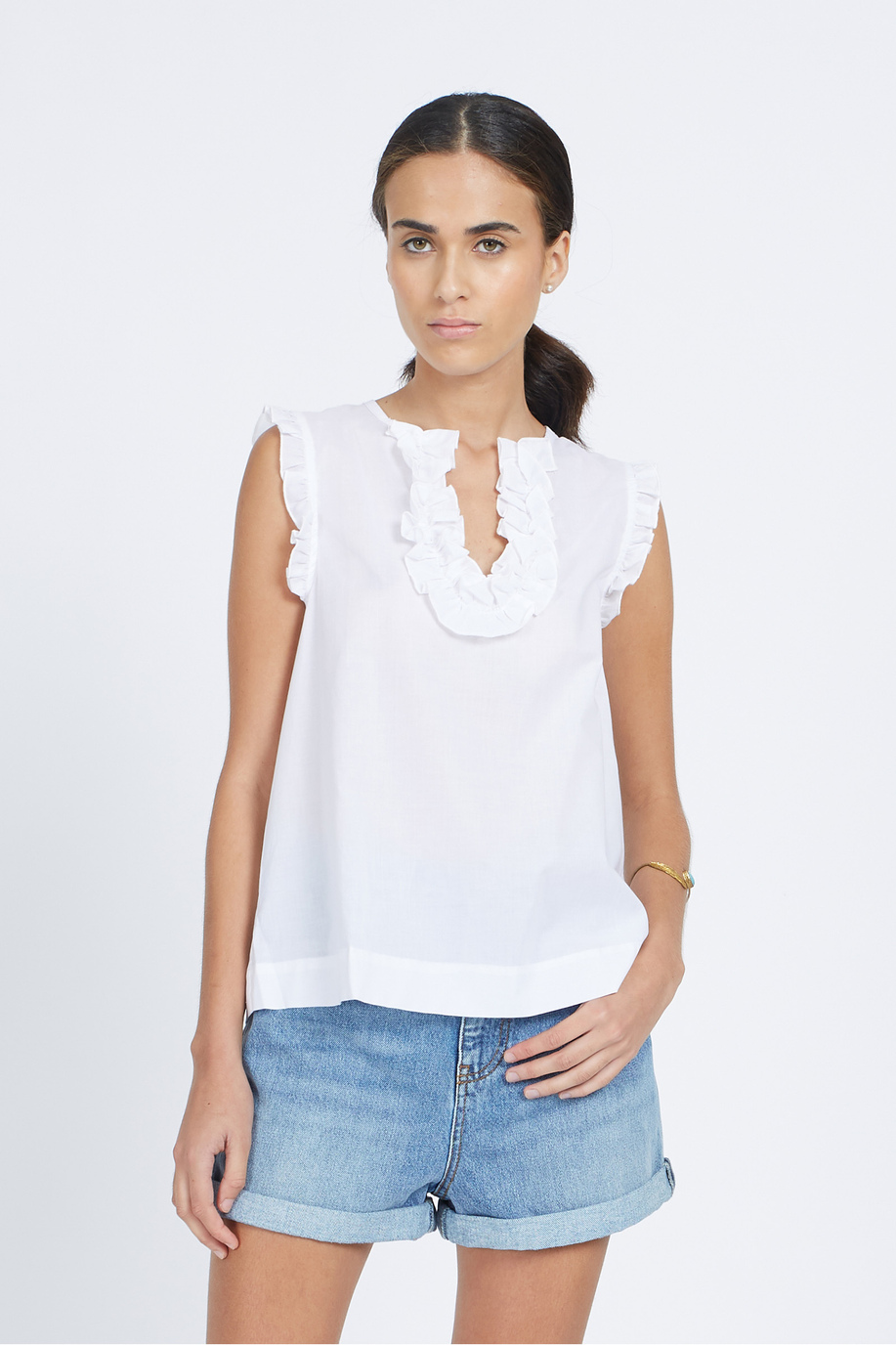 Women's sleeveless blouse shirt in 100% regular fit cotton - Vivienne - Apparel | La Martina - Official Online Shop