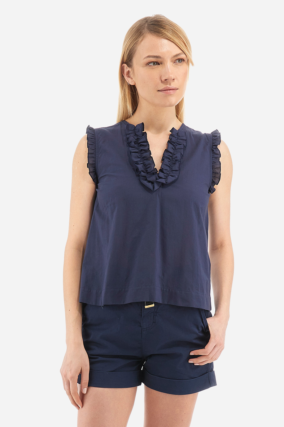 Women's sleeveless blouse shirt in 100% regular fit cotton - Vivienne - Shirts | La Martina - Official Online Shop