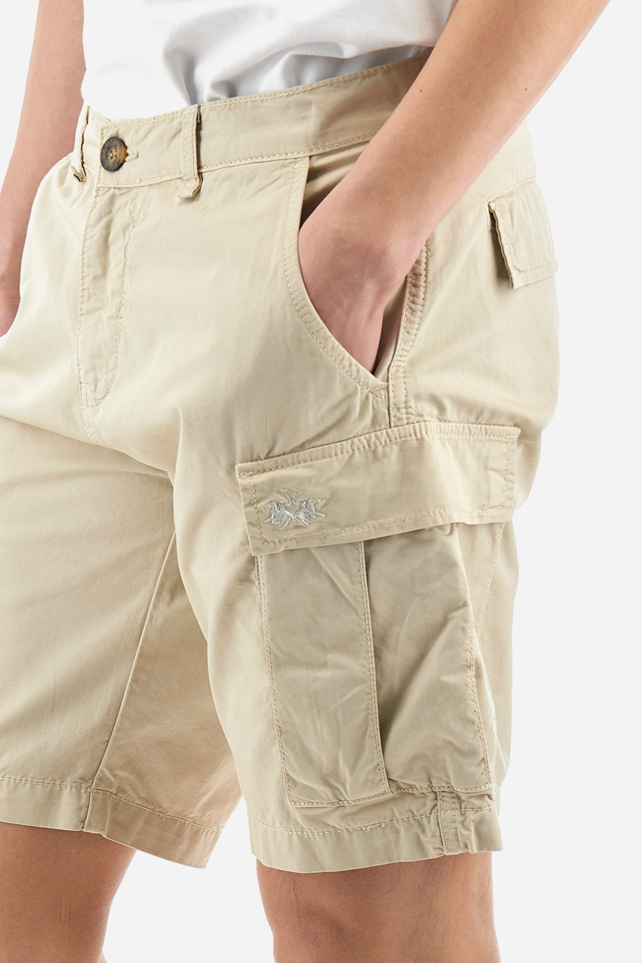 Regular-fit Bermuda cargo shorts in cotton - Yeoman - Bermuda Shorts | La Martina - Official Online Shop