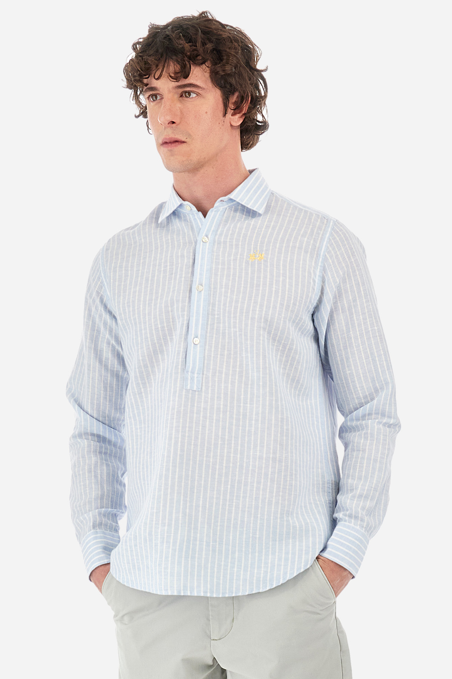 Shirt with a striped print in cotton and linen - Innocent - Shirts | La Martina - Official Online Shop